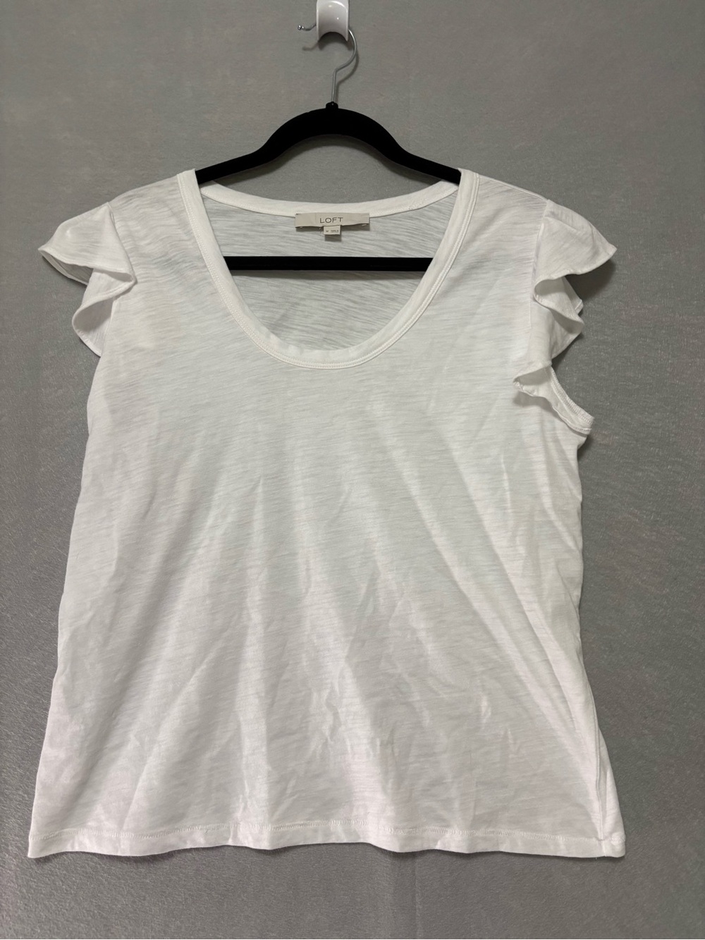 LOFT White Ruffle Cap Sleeve Scoop Neck Tank